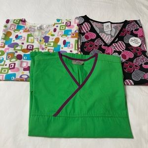 Bundle of 6 Scrub Tops, 3 New, 3 Like New.